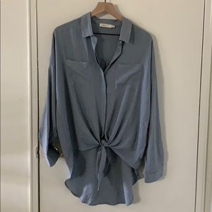 High-low button-down blouse